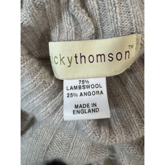 NICKY Thomson Beige Ruffled Turtle neck Cardigan / Poncho LAMBSWOOL - ANGORA - Picture 6 of 7